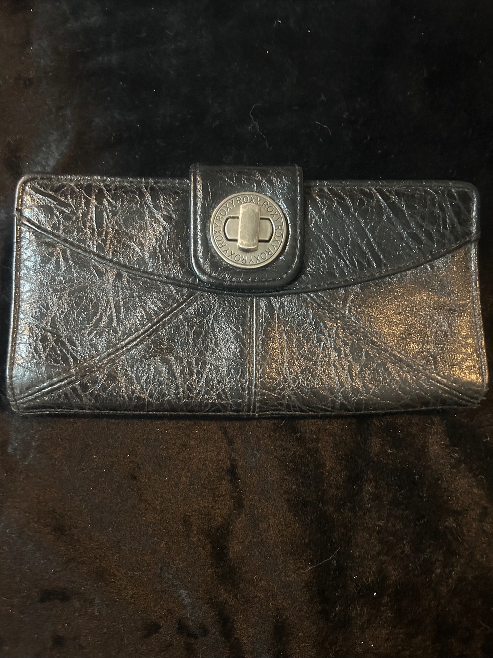 Roxy Black Leather Fold-Over Wallet with Turn-Lock